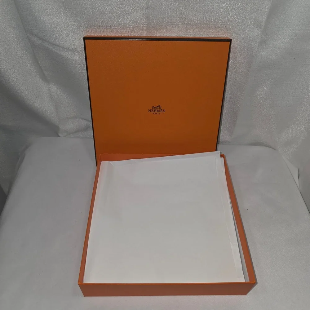 Hermes Paris Orange Square Gift Box with Tissue Paper 7.5 x 7.5 x 1.5 - BOX ONLY